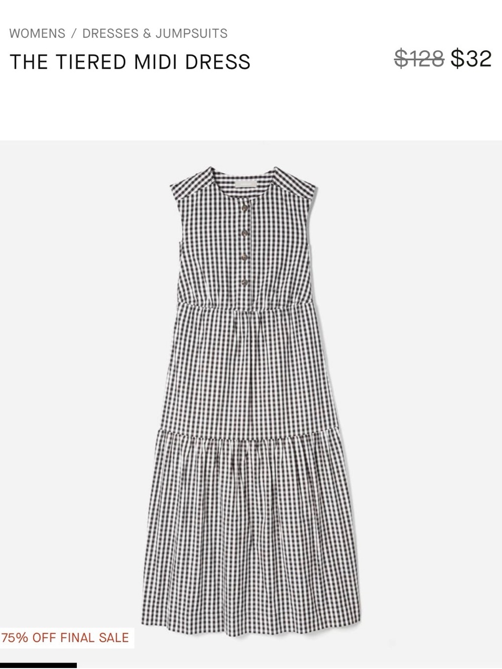 Everlane Black and White Gingham Tiered Midi Dress - Picture 1 of 7